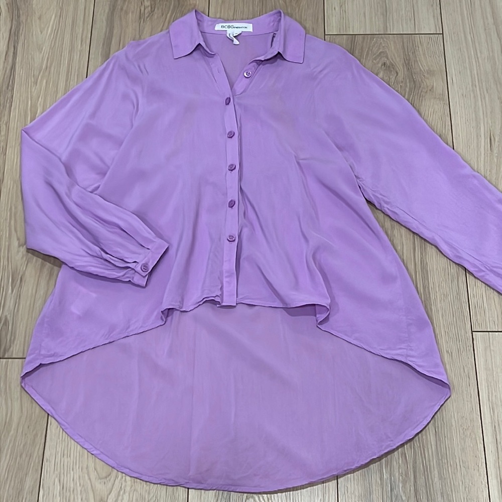 BCBGeneration Lilac Purple Long Sleeve Cut Out Back Detail Blouse
